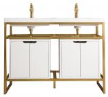 48 Inch Modern Gold Double Console Sink with White Cabinet