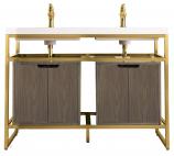 48 Inch Modern Gold Double Sink Console Vanity, Ash Cabinet