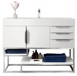 48 Inch Modern White Single Sink Bath Vanity Nickel Stand