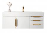 48 Inch White Floating Single Sink Bath Vanity Gold Accents