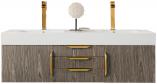 59 Inch Ash Gray Floating Double Sink Vanity Gold Accents