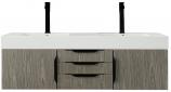 59 Inch Floating Double Sink Vanity in Ash Gray with Black
