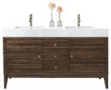 59 Inch Walnut Double Sink Freestanding Bathroom Vanity