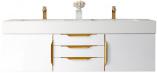 59 Inch White Floating Double Sink Bath Vanity Gold Accents
