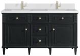 60 Inch Black Onyx Double Sink Bath Vanity White Quartz Top