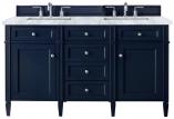 60 Inch Blue Double Sink Bathroom Vanity Carrara Marble