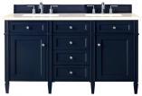 60 Inch Blue Double Sink Bathroom Vanity Marfil Quartz