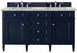 60 Inch Blue Double Sink Bathroom Vanity Silver Quartz