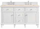 60 Inch Bright White Double Sink Bath Vanity Marfil Quartz