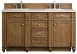 60 Inch Brown Double Sink Bathroom Vanity Marfil Quartz