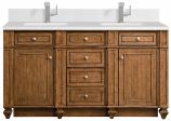 60 Inch Brown Double Sink Bathroom Vanity White Quartz