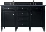 60 Inch Double Sink Bath Vanity in Black Charcoal Quartz Top