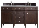 60 Inch Double Sink Bath Vanity in Mahogany White Quartz Top