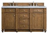 60 Inch Double Sink Bath Vanity in Saddle Brown Pearl Quartz