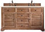 60 Inch Double Sink Driftwood Bathroom Vanity Marfil Quartz