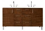 60 Inch Double Sink Walnut Bathroom Vanity Marfil Quartz