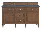 60 Inch Double Vanity in Mid-Century Walnut Charcoal Quartz