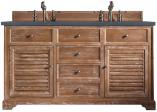 60 Inch Driftwood Double Bathroom Vanity Charcoal Quartz