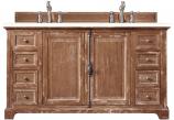 60 Inch Driftwood Double Sink Farmhouse Vanity Marfil Quartz