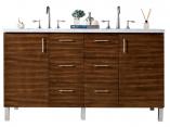 60 Inch Dual Mount Walnut Double Sink Vanity Pearl Quartz