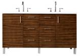 60 Inch Dual Mount Walnut Double Sink Vanity White Quartz