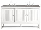 60 Inch Freestanding or Wall Mount White Double Sink Bath Vanity Grey Quartz Top