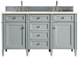 60 Inch Gray Double Sink Bathroom Vanity Marfil Quartz Top