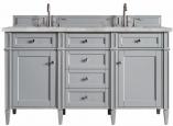 *60 Inch Gray Double Sink Bathroom Vanity Silver Quartz Top