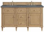 60 Inch Light Oak Double Bathroom Vanity Bleu Quartz Top