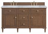 60 Inch Mid-Century Walnut Double Bath Vanity White Marble