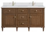 60 Inch Mid-Century Walnut Double Sink Bathroom Vanity