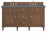 60 Inch Mid-Century Walnut Double Vanity with Bleu Quartz