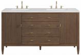 60 Inch MidCentury Modern Walnut Double Sink Bathroom Vanity