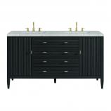 60 Inch Carbon Oak Double Sink Bathroom Vanity Pearl Quartz