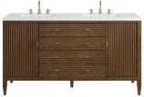 60 Inch Modern Walnut Double Bathroom Vanity White Quartz