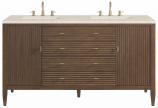 60 Inch Modern Walnut Double Vanity with Quartz Countertop