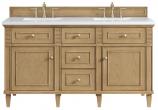 60 Inch Natural Oak Double Vanity with White Quartz