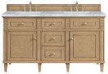 60 Inch Oak Double Sink Vanity with Carrara White Marble