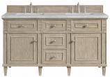 60 Inch Oak Double Sink Vanity with Silver Quartz Top