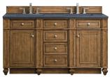 60 Inch Saddle Brown Double Bathroom Vanity Charcoal Quartz