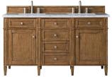 60 Inch Double Sink Vanity in Saddle Brown with Quartz Top