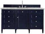 60 Inch Single Sink Blue Bathroom Vanity Silver Quartz