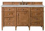 60 Inch Single Sink Vanity in Saddle Brown Silver Quartz Top