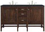 60 Inch Mid Century Acacia Double Vanity with Charcoal Top
