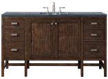 60 Inch Mid Century Acacia Single Vanity with Charcoal Top