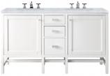 60 Inch Glossy White Double Sink Vanity with Carrara Marble