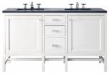 60 Inch Glossy White Double Sink Vanity with Charcoal Quartz