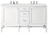 60 Inch Glossy White Double Sink Vanity with Pearl Quartz