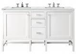 60 Inch Glossy White Double Sink Bath Vanity with Quartz Top