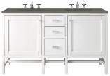 60 Inch Glossy White Double Sink Vanity with Gray Quartz